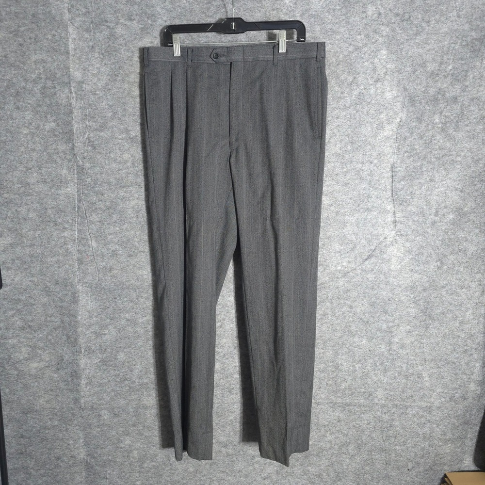 Pierre Cardin Dress Pants Mens 34x32 Grey Pinstripe Pleated Front Wool Slack